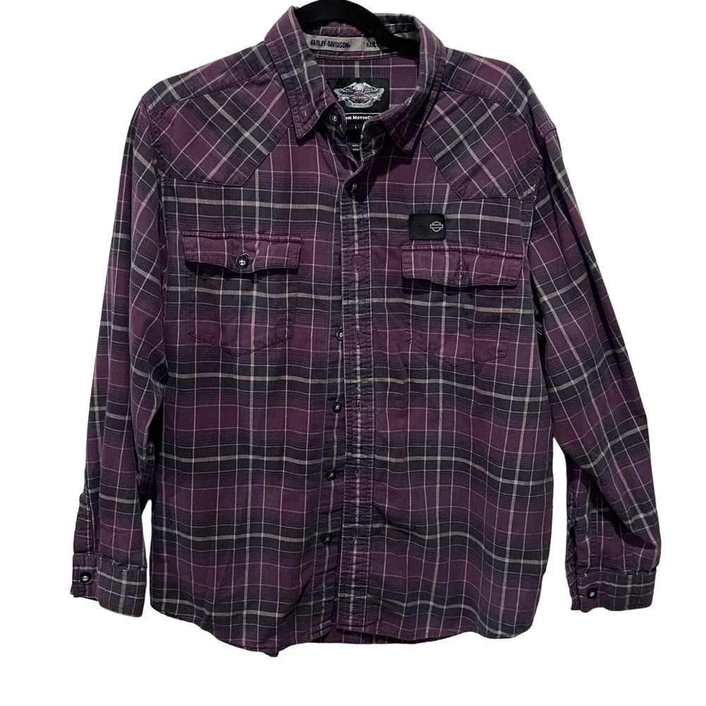 Harley‎ Davidson Plaid Flannel Shirt Long Sleeve Genuine Motor Clothes Size L